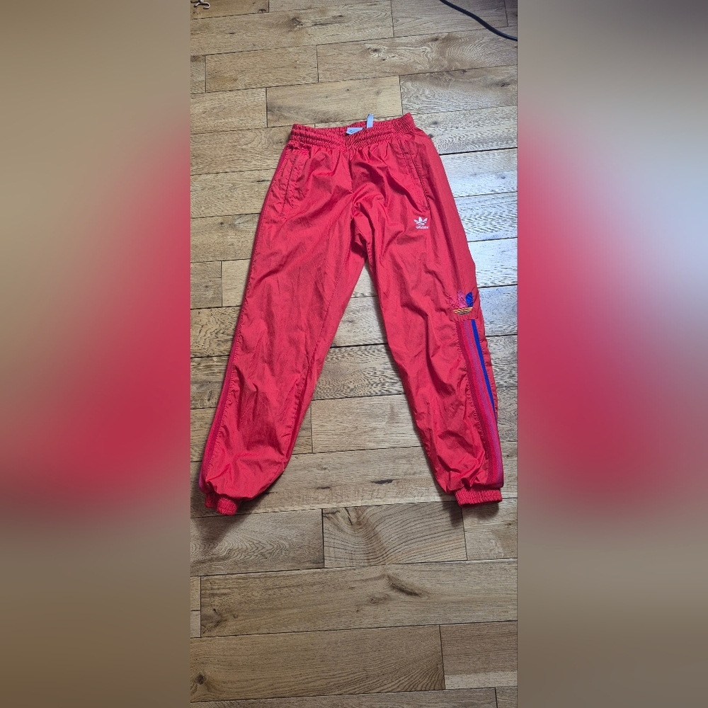 Adidas Kids Red Track Pants with Stripe Detail